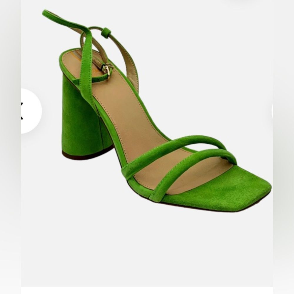 Sam Edelman Kia Block Heel Strappy Sandal Green Apple Suede Leather Size 5.5